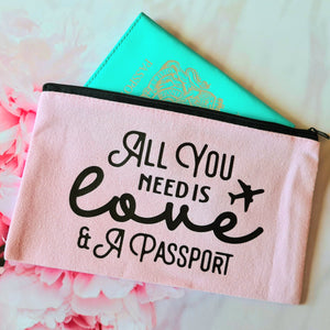 Pink Canvas Passport Pouch